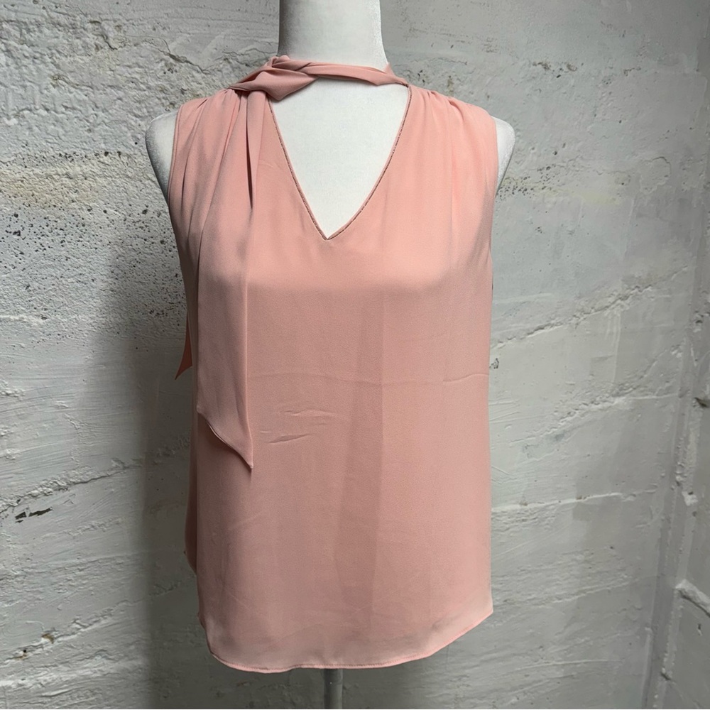 White House Black Market Deep V Neck Tie Neck Tank Top Beaded Detail On Neck